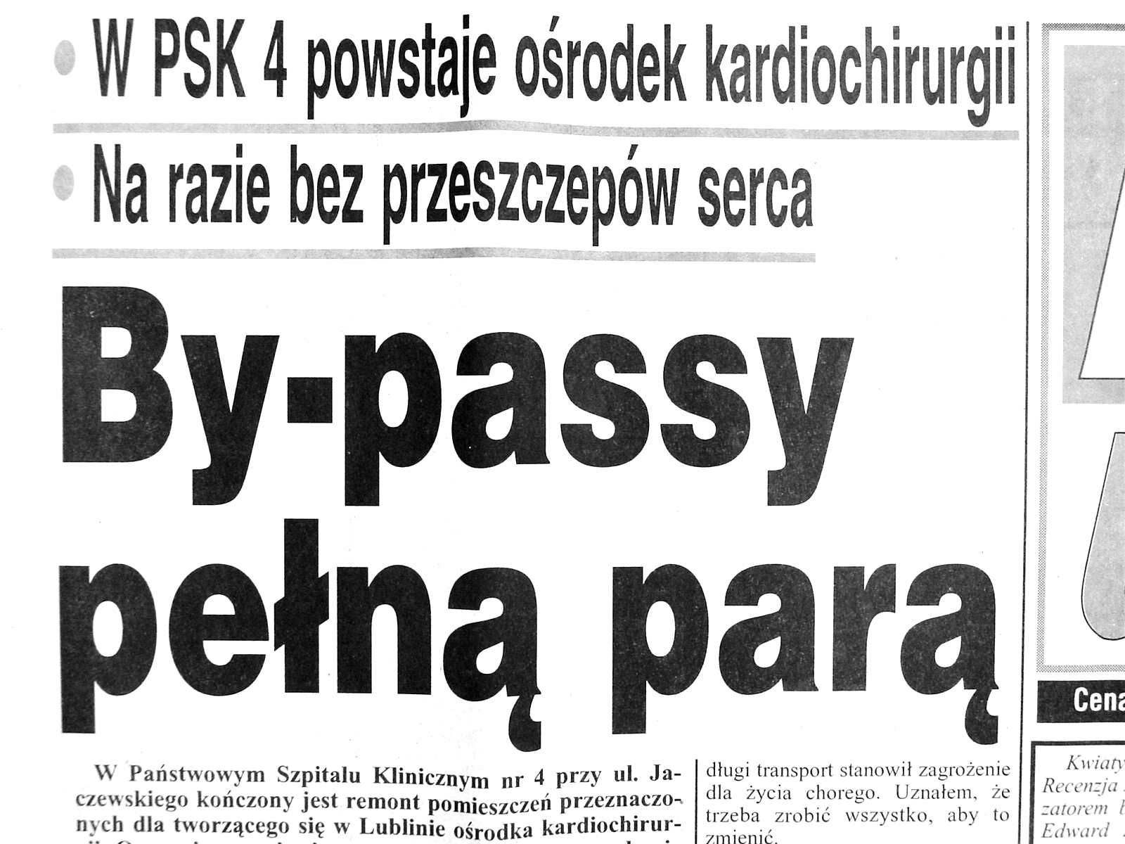 Historyczny artykuł prasowy o tytule 